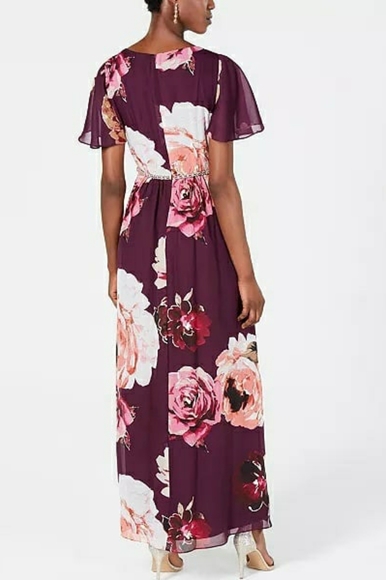 SL Fashions Embellished Floral-Print Gown Purple - Picture 4 of 4